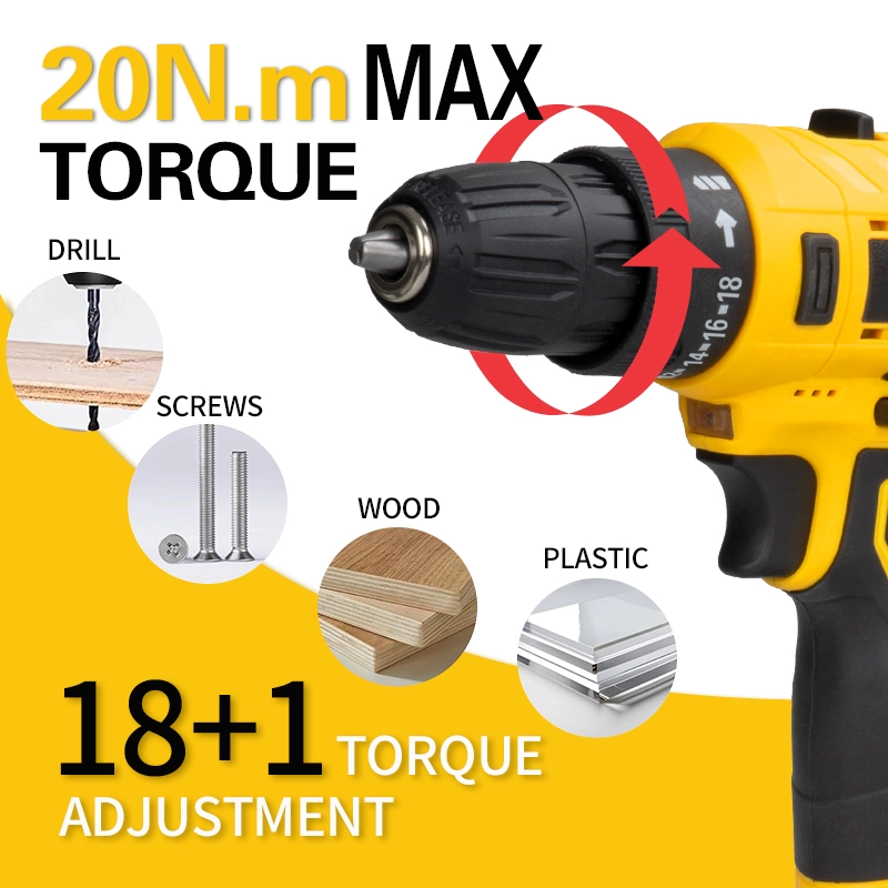 Bor Tanpa Kabel Torsi Tinggi Kecepatan Ganda 12V dengan Layar Digital Opsional untuk Pekerjaan Renovasi Rumah Tangga DIY