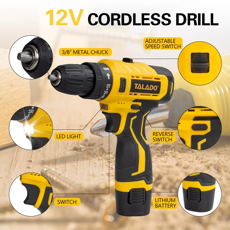 Bor Tanpa Kabel Torsi Tinggi Kecepatan Ganda 12V dengan Layar Digital Opsional untuk Pekerjaan Renovasi Rumah Tangga DIY