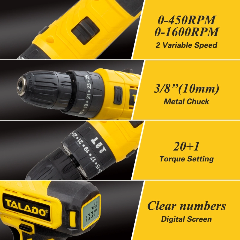 Bor Tanpa Kabel Kecepatan Ganda Lithium 21V Dengan Layar Digital Opsional Untuk Tugas Renovasi DIY Rumah Tangga yang Berat